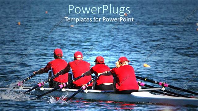  Presentation with sea - A team of rowers in the sea