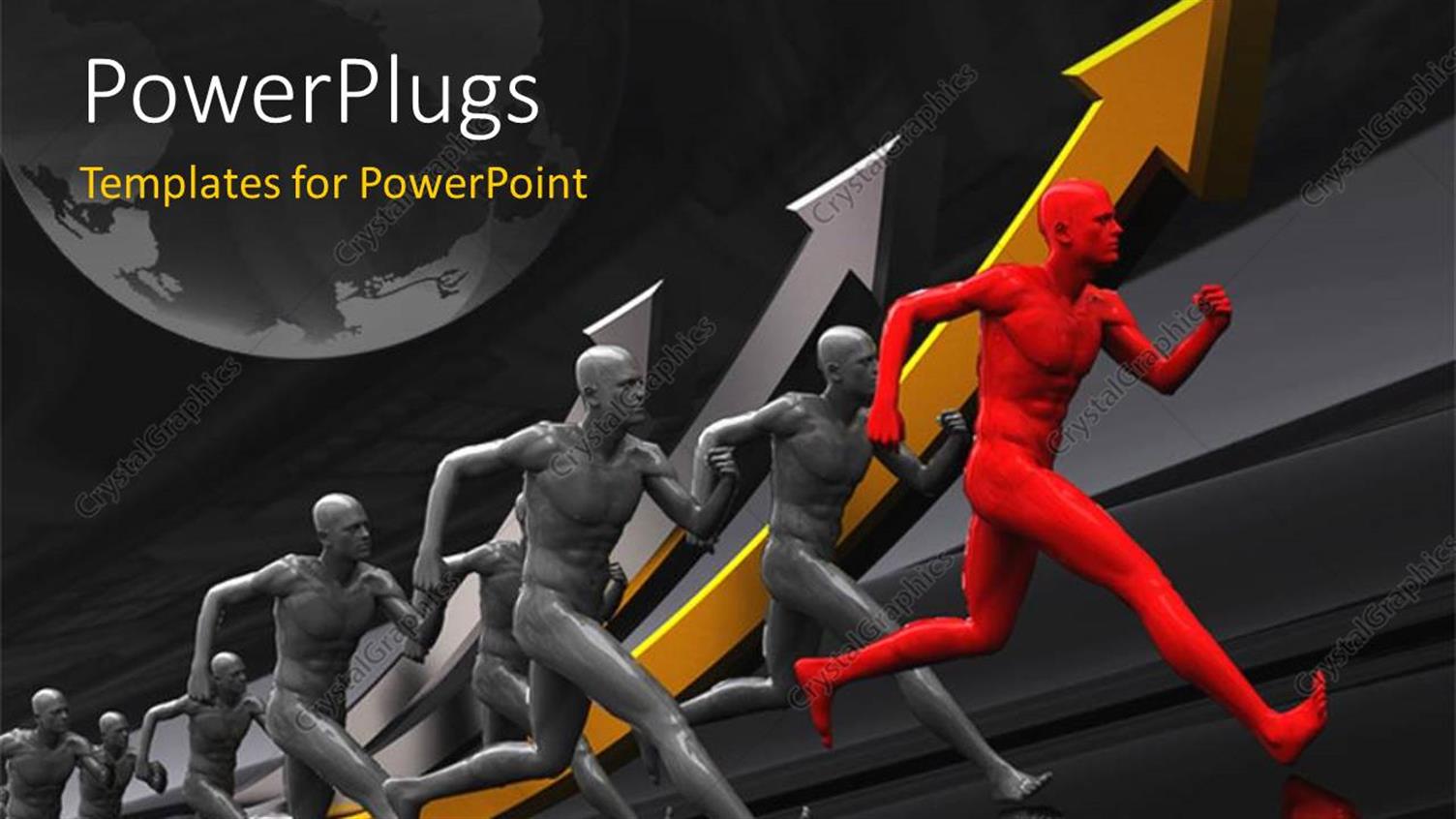 Featuring Team of Runners with Red coloRed Leader and Earth Globe in Background