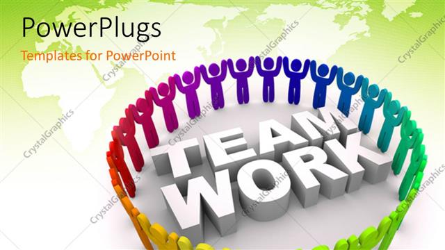  Presentation with team work - Team work concept using people of various colors holding hand with map