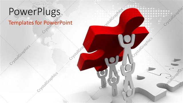  Presentation with final - Team works together to lift final puzzle piece in red with world map