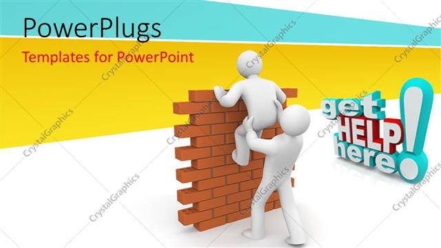  Presentation with brick - 3D man lends helping hand to friend climbing brick wall