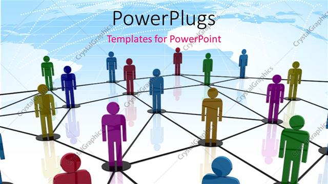  Presentation with network - Teamwork depiction with 3D colored people linked together in circles