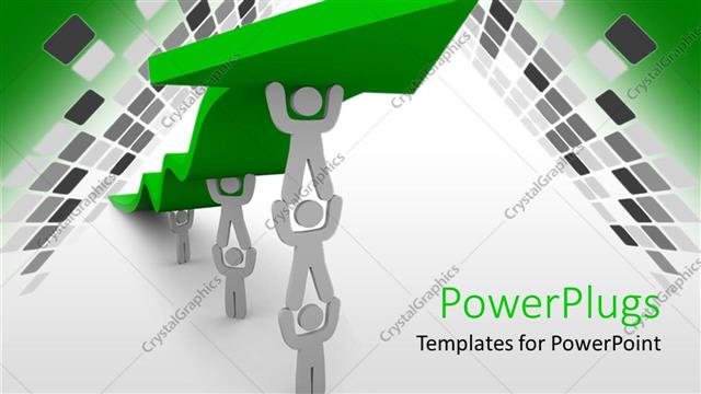  Presentation with growing - Teamwork for growing business with white figures holding one another to help the green arrow climb to success