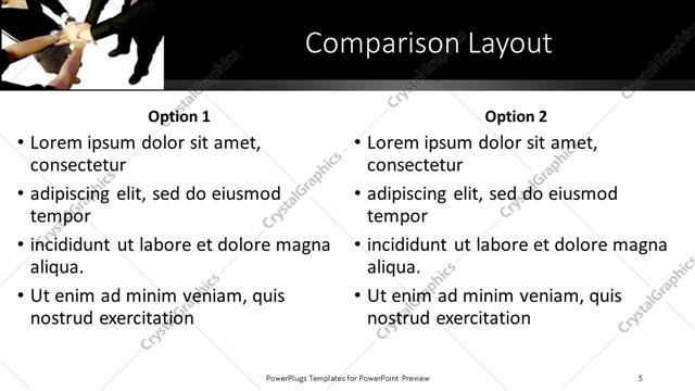 Comparison presentation slide layout