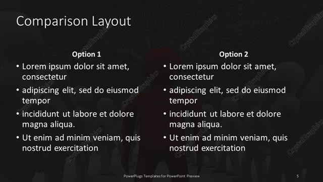 Comparison presentation slide layout