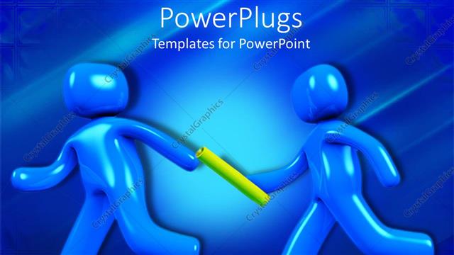  Presentation with baton - Teamwork metaphor with blue figures passing baton during a race