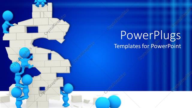  Presentation with dollar sign - Teamwork metaphor with blue people building dollar sign