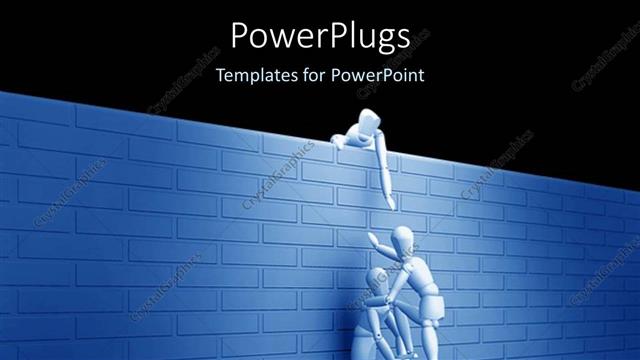  Presentation with helping - Teamwork metaphor with three people helping each other climb over a wall