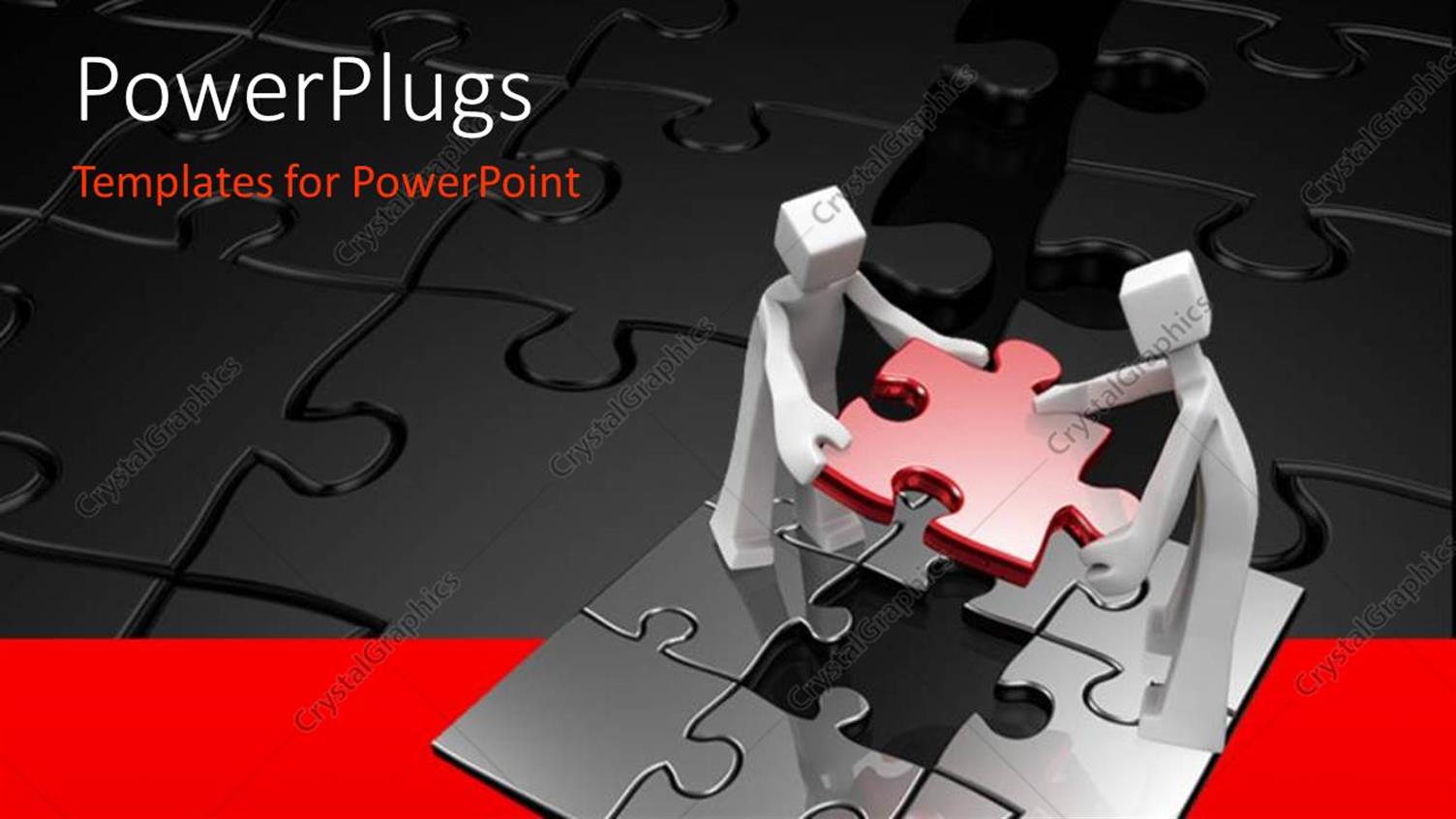 Featuring Teamwork as two 3D Men Place Jigsaw Piece in Correct Position 