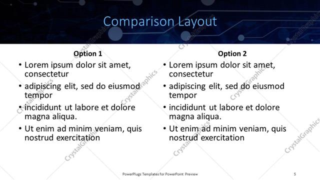 Comparison presentation slide layout