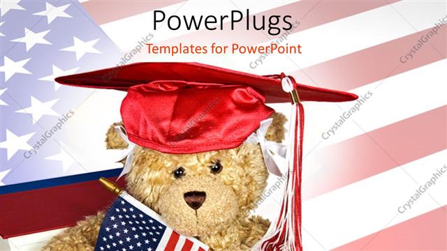  Presentation with achieve - A teddy bear with an American flag and place for text