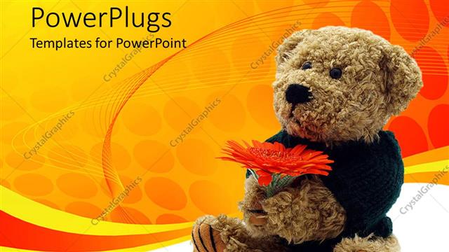  Presentation with teddy bear - A teddy bear holding red flowers sitting on the floor