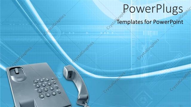  Presentation with telephone - A telephone of gray color with bluish background and figures