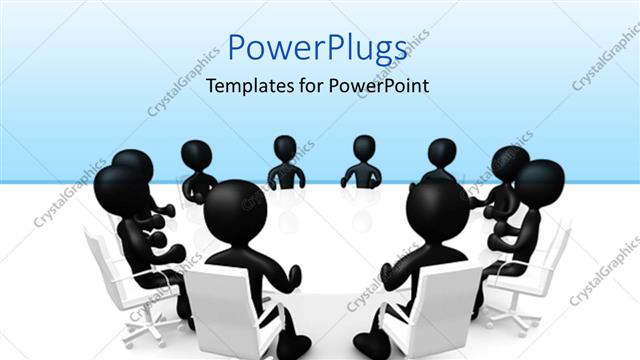  Presentation with meeting table - Ten 3D human characters sitting around a white table