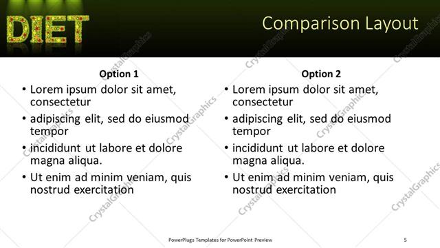 Comparison presentation slide layout