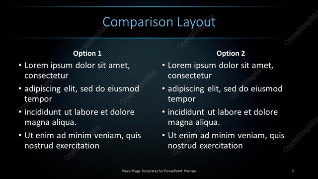 Comparison presentation slide layout