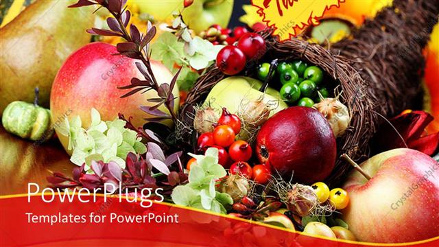  Presentation with thanksgiving - Thanksgiving cornucopia filled with apples, pears, and other freuts