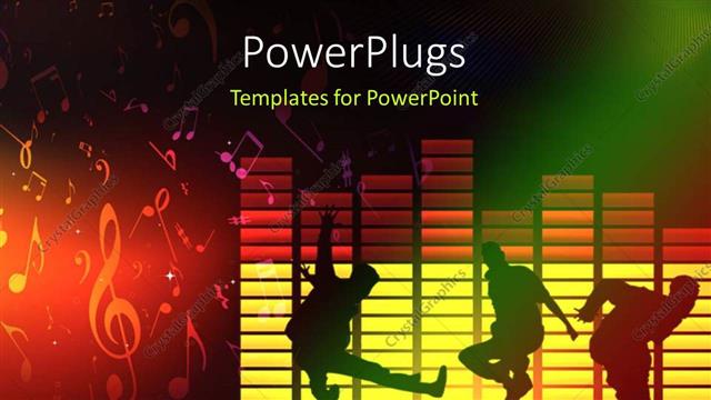  Presentation with music - Thee people dancing and jumping on a music theme background