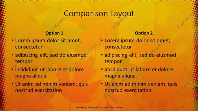 Comparison presentation slide layout