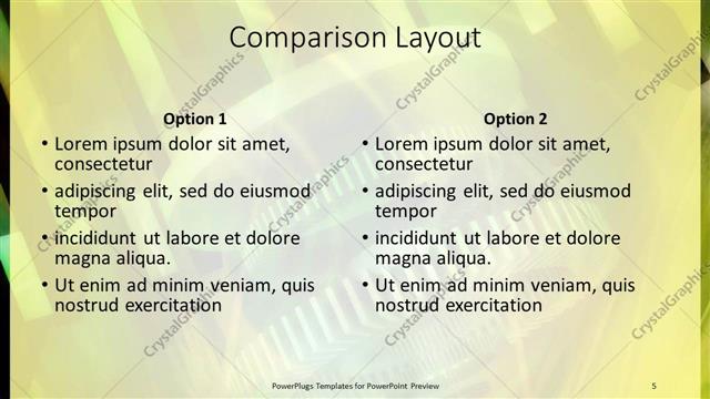 Comparison presentation slide layout