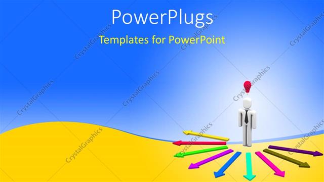  Presentation with arrows - A white colored 3D character standing at the centre of some arrows