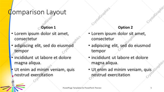 Comparison presentation slide layout