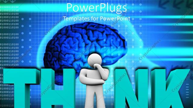  Presentation with blue brain - Thoughtful white figure replaces I in Think in front of blue brain