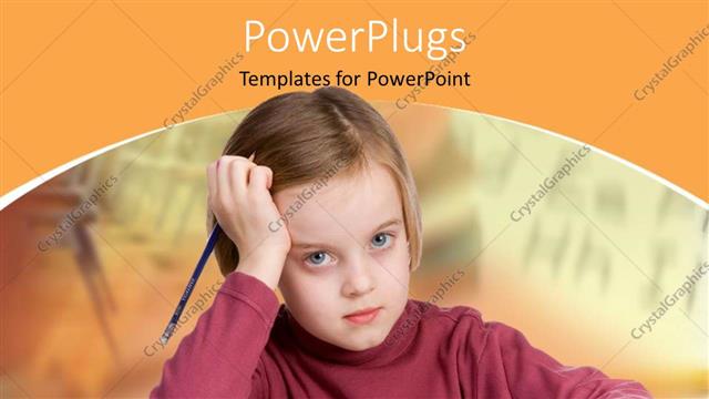  Presentation with hand holding pencil - Thoughtful young girl with pencil in hand holding open a book, school, education