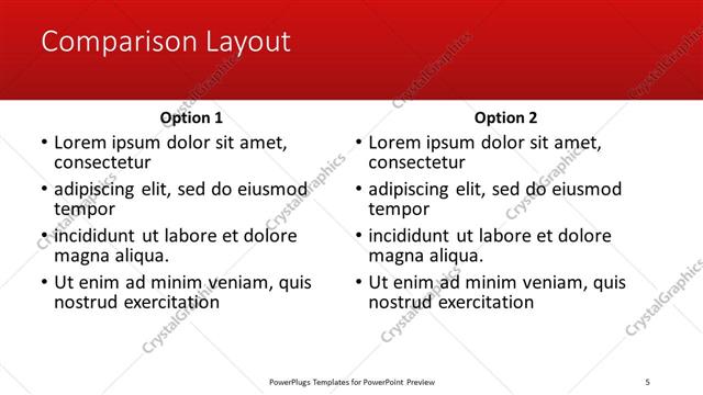 Comparison presentation slide layout
