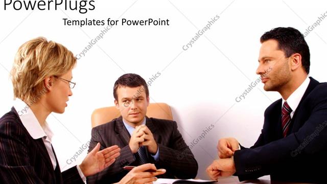  Presentation with teamwork - Three adult humans in black suites having a meeting