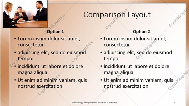 Comparison presentation slide layout