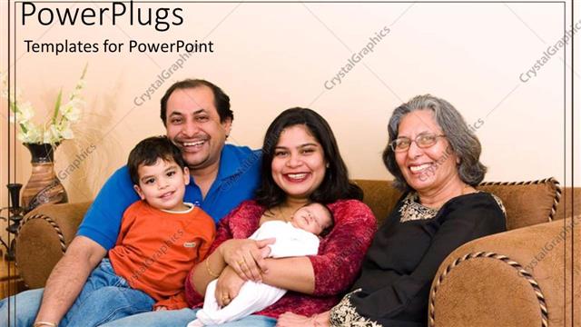  Presentation with family children - Three adults and two children smiling and sitting