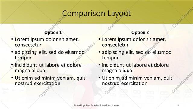 Comparison presentation slide layout