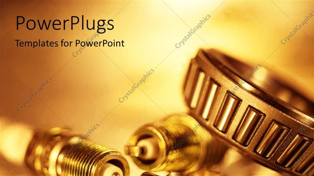  Presentation with three - Three automobile spark plugs and another automobile spear part