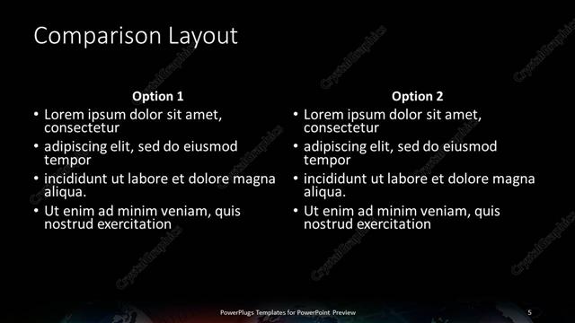 Comparison presentation slide layout