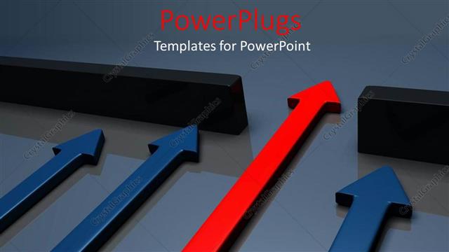  Presentation with gray - Three blue arrows and one red arrow getting out on gray background