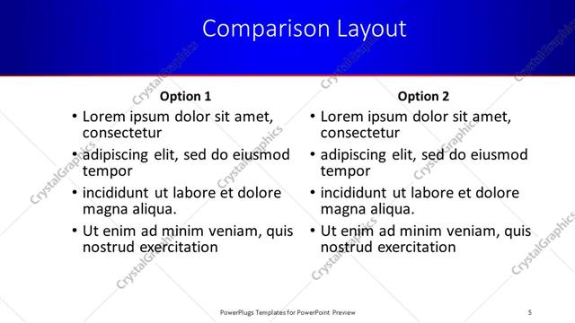 Comparison presentation slide layout