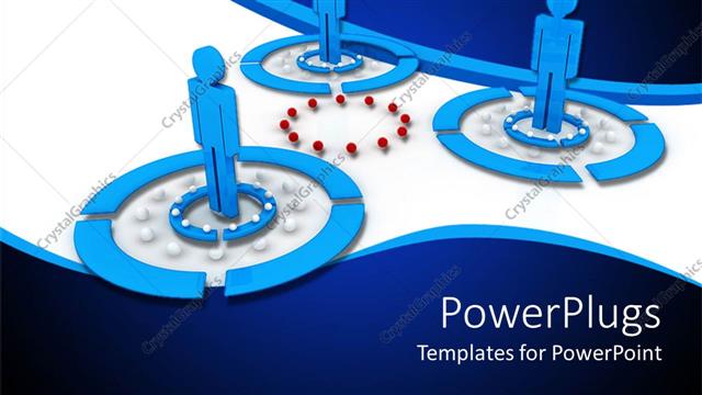  Presentation with connection - Three blue colored characters standing in blue and white circles