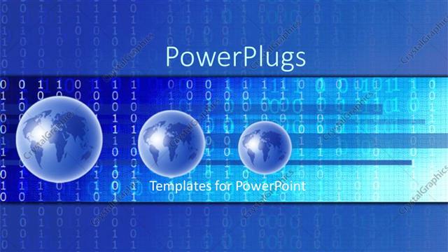  Presentation with binary blue - Three blue earth globe of different sizes on binary digits