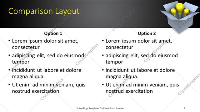 Comparison presentation slide layout
