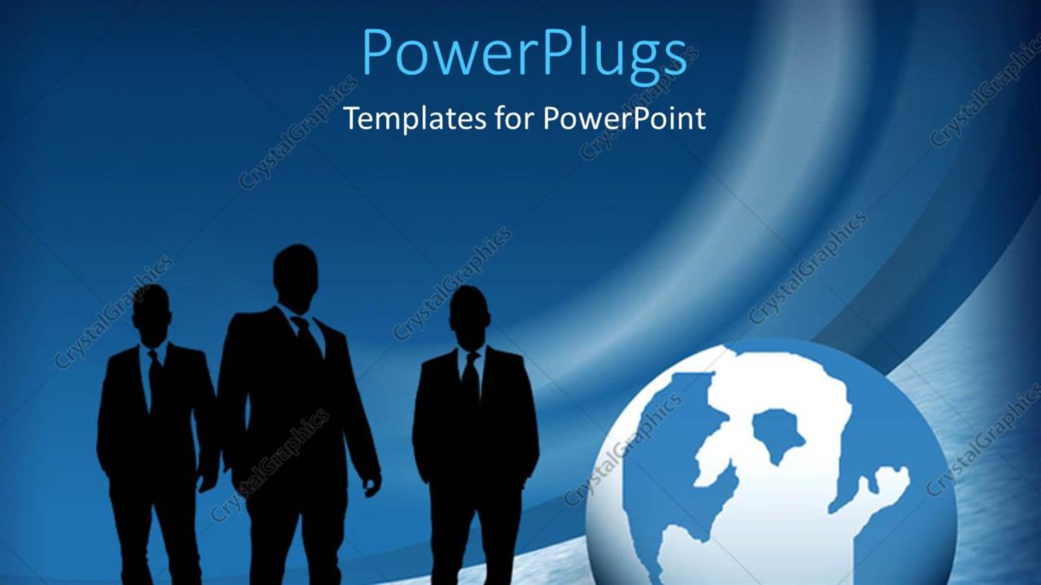 Featuring Three Business Men Posing Beside Earth Globe on Blue Background