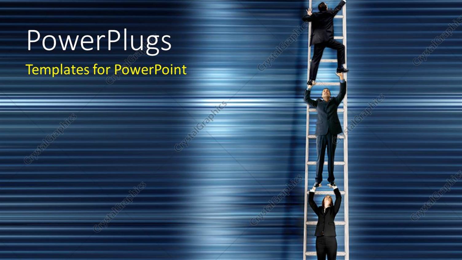 Featuring Three Business Men Trying to get to the Top of a Ladder