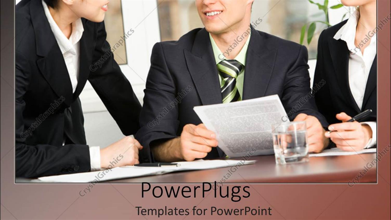 Featuring Three Business People Smiling and Happily Having a Meeting