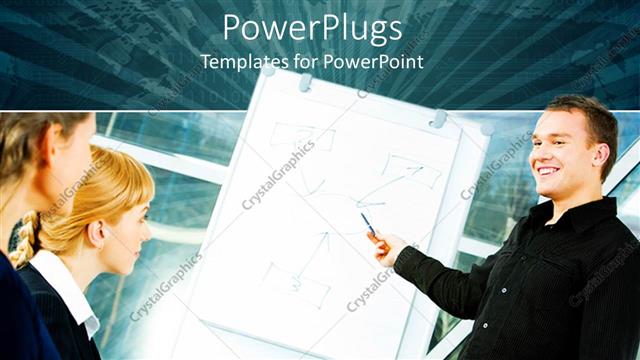  Presentation with meeting - Three business people smiling and having a business meeting