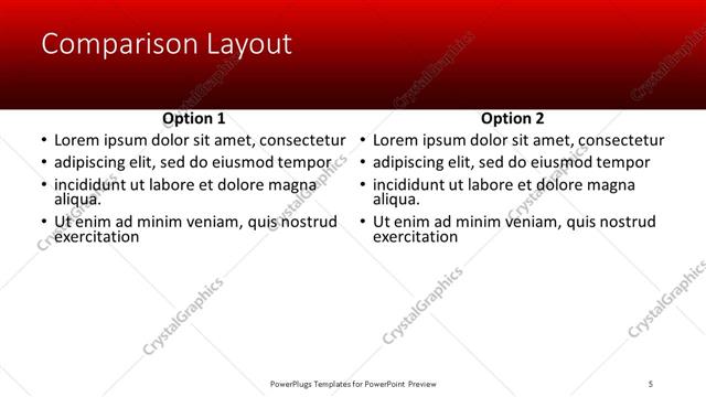 Comparison presentation slide layout