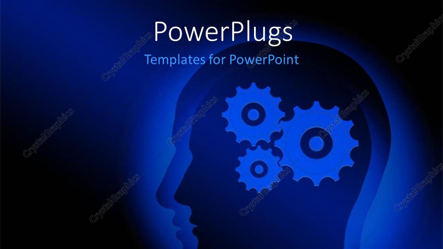 Featuring Three Connected 2D Gears in human head with Word THINK 