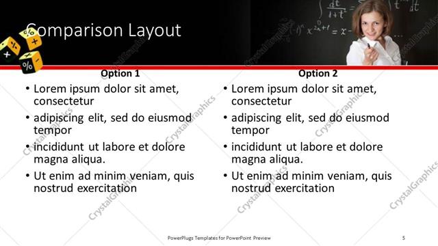 Comparison presentation slide layout