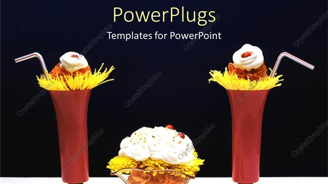  Presentation with food ice - Three cups of ice cream with bluish background