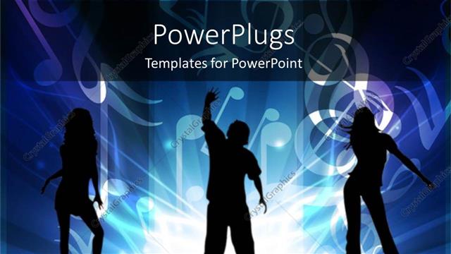  Presentation with dancing silhouettes - Three dancing silhouettes on background of musical notes