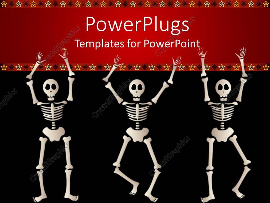 PowerPoint Template Three dancing skeletons against a red and black